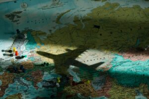 map with silhouette of airplane